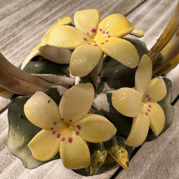 Capodimonte Italy Floral Basket Handcrafted Bow Miniature Figurine Yellow - Picture 5 of 15